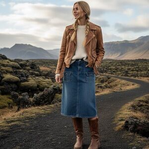 Vintage Gap Long Boho Denim Jean Pocket Cargo Skirt 3/4 Length Size 6